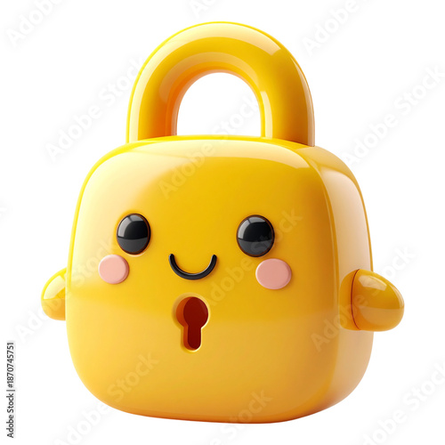 Friendly 3d padlock mascot for children internet safety cybersecurity education and playful private account protection icons