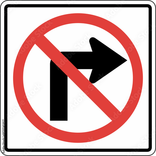 A traffic sign indicating no right turn allowed on the road ahead.