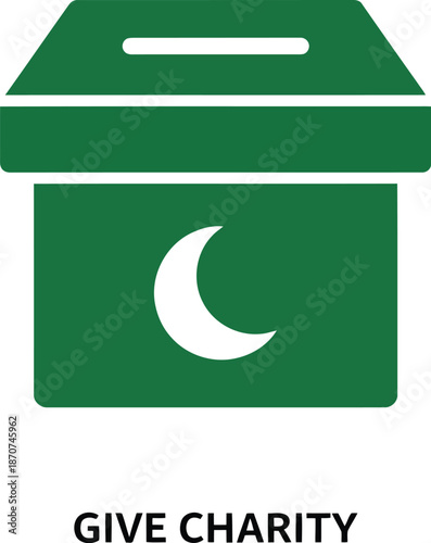 Ramadan Charity Donation Box Icon with Crescent Moon Symbol for Islamic Zakat and Giving Campaigns