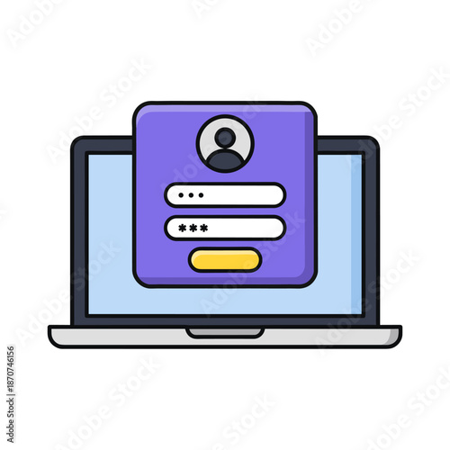 Secure Login Illustration on Laptop Screen. Notice with code for secure login or sign in. Authentication. Verify permission request.