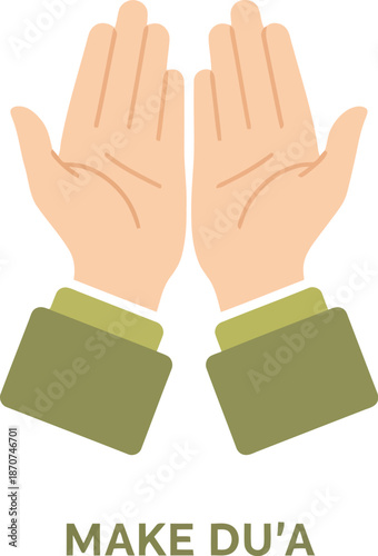 Ramadan Du'a Illustration – Hands Raised in Prayer, Islamic Worship, Spiritual Blessing Vector Art