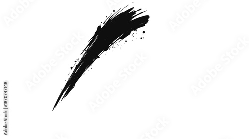 A dynamic black ink brush stroke on a white background, creating an abstract and artistic visual effect.