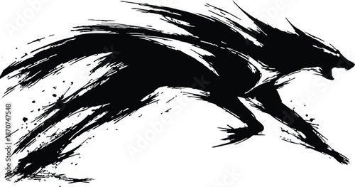Abstract running wolf silhouette vector art with grunge brush strokes. creative graphic design element