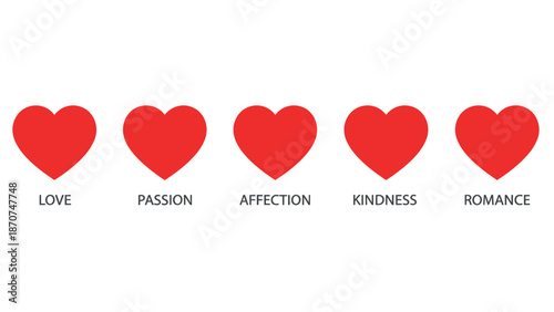 Five red hearts representing love and affection emotions.