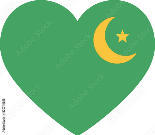 Foto Green Heart with Crescent Moon and Star Symbol for Ramadan, Islamic Love and Eid