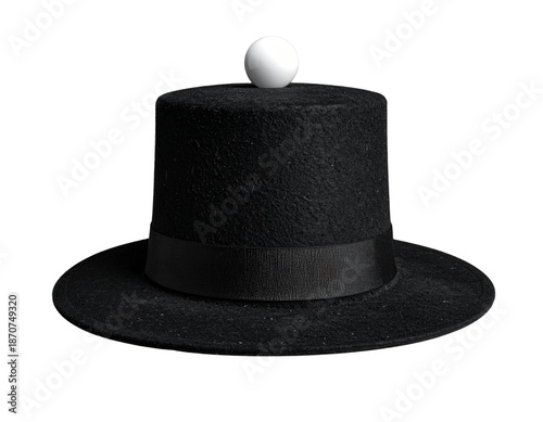 Obraz na płótnie Black hat with a white button on top