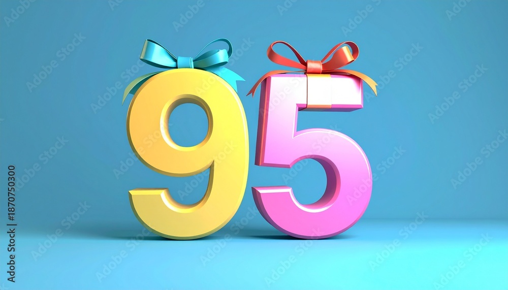 Obraz premium Number 95 wrapped with a festive ribbon. Image for birthday or anniversary party