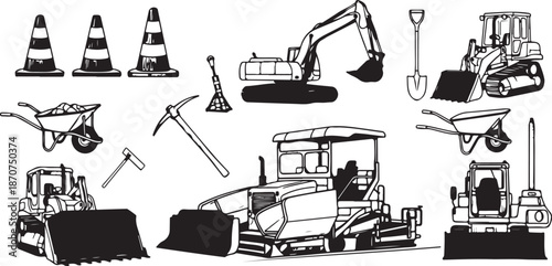 Construction equipment and tools illustration set