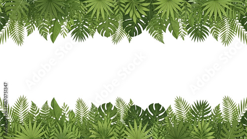 A serene illustration of lush green foliage framing a white background from a top-down viewpoint
