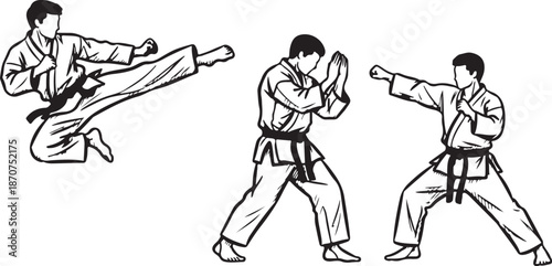 Martial arts illustration of karate man in different poses