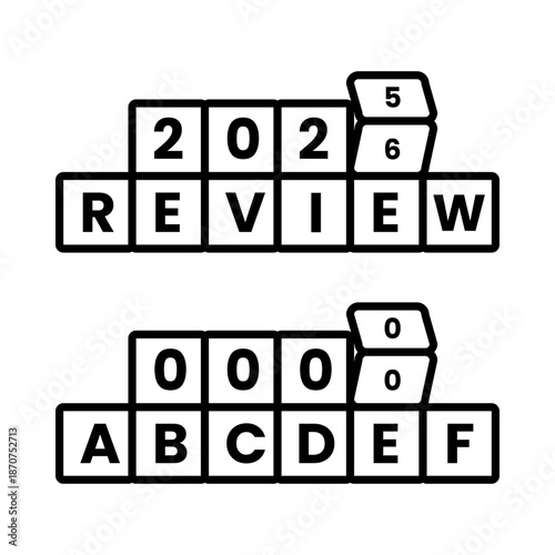 2025 review blocks icon representing yearly evaluation, report data, milestone tracking, and structured business review process.