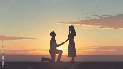 Man Proposing to Woman at Sunset on One Knee with Ring