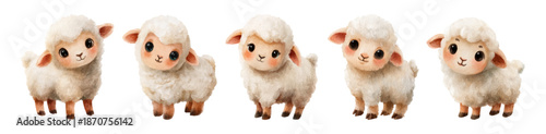 Adorable watercolor sheep set featuring cute baby lambs in soft pastel tones. Perfect for kids' projects, farm-themed designs, and nursery decor with fluffy cartoon characters. Vector illustration.
