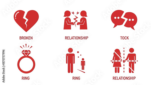 Red icons representing broken heart and relationship issues.