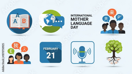 International Mother Language Day Illustration with Language Symbols and People