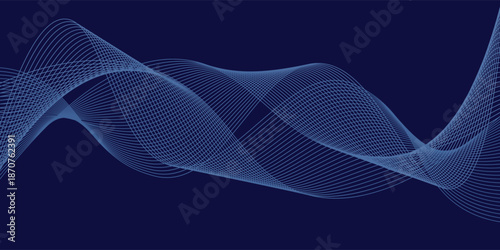 Abstract glowing wave lines on dark blue background. Dynamic wave pattern. Modern flowing wavy lines. Futuristic technology concept. Suit for banner, poster, cover, brochure, flyer, website