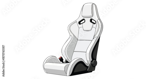 White Racing Bucket Seat Isolated on White Background, Sports Car Interior Element