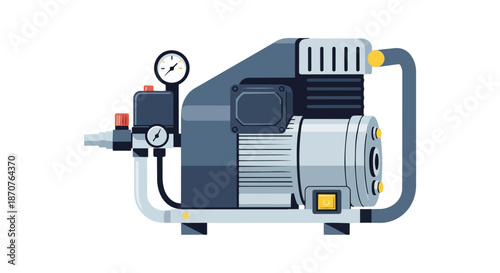 Industrial water pump or pressure washer flat vector illustration for cleaning and maintenance