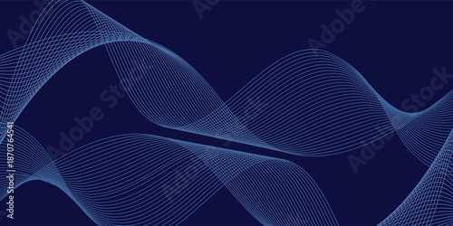 Abstract glowing wave lines on dark blue background. Dynamic wave pattern. Modern flowing wavy lines. Futuristic technology concept. Suit for banner, poster, cover, brochure, flyer, website