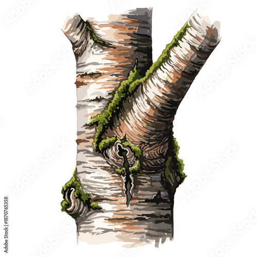 Realistic cherry tree trunk with moss texture for cherry tree pruning awareness and forest ecosystem education