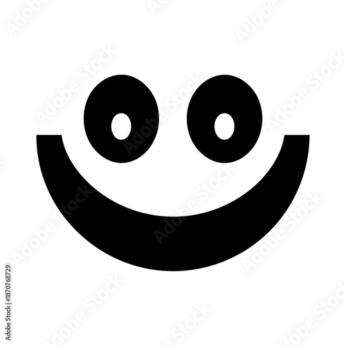 Bold smiling face reduced to simple shapes expressing happiness, friendliness, positivity, and approachable human emotion.