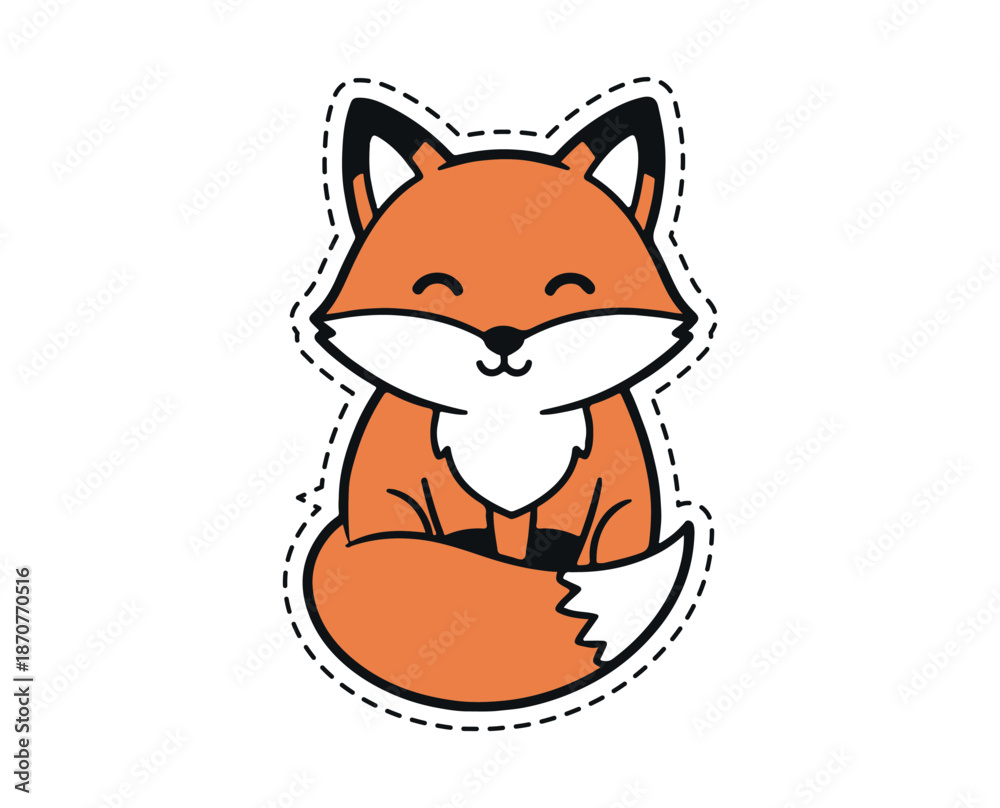 Obraz premium Red fox cartoon. Cute cartoon fox sticker illustration.