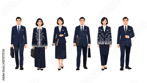 Group of diverse business professionals standing together in formal attire. Lunar New Year Vector Illustration. EPS Editable