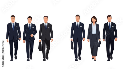 Group of diverse business professionals walking forward dressed in formal suits on a white background. Lunar New Year Vector Illustration. EPS Editable