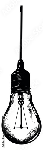 Hand drawn line art illustration of an antique lightbulb depicting a bright idea for creative concepts