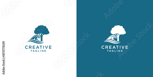 Ocean wave logo in a circle. Minimalist and simple vector design.