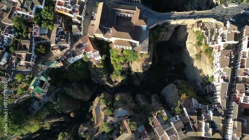 Aerial view of Ronda landscape and buildings with Puente Nuevo Bridge, Spain
