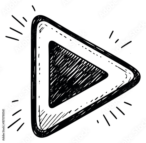 Hand drawn line art illustration of a play button depicting media playback for multimedia content