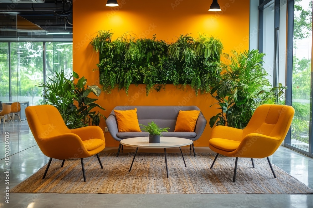 Fototapeta premium Modern office interior with a blank wall for mockup display, ideal for showcasing designs or product promotions, Generative AI