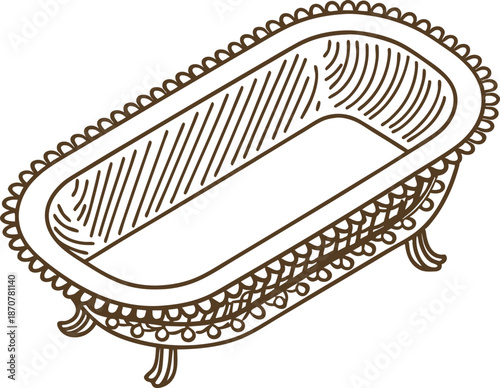 Vintage clawfoot bathtub with ornate decorative edges and curved legs