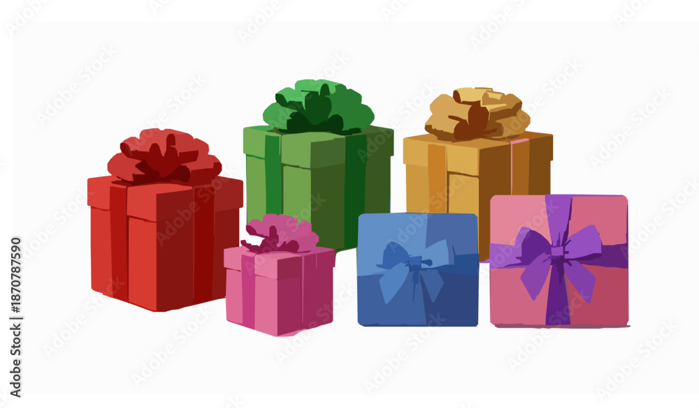 Obraz premium Realistic 3D holiday gift boxes vector set with colorful wrapped presents and soft shadows isolated on white