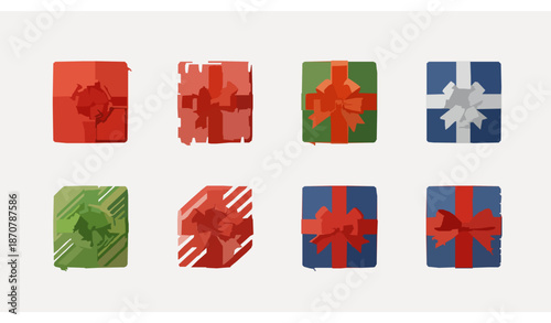 Top view realistic festive gift box vector illustration with colorful holiday presents isolated on white background