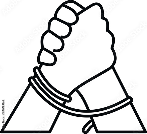 Two hands bound by rope, firmly grasping each other, symbolizing unity and strength