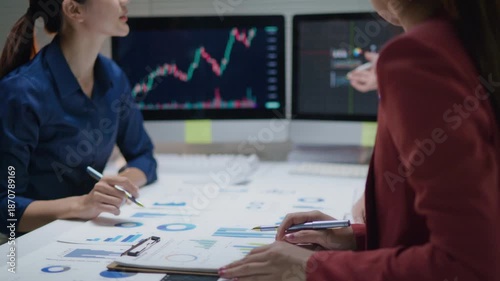 Business strategy meeting office digital analysis collaborative environment close-up view financial insights
