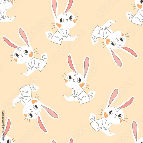 Cute little garden Bunny with heart cheeks Pastel cute kidlit design for nursery, wallpaper, baby clothes