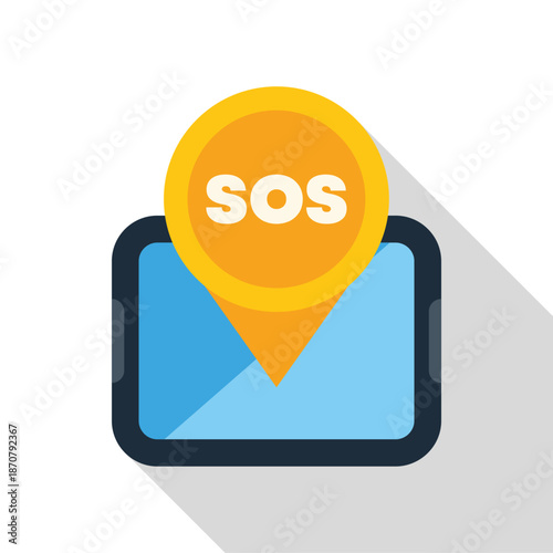 Smartphone showing an sos icon on a location pin for help and safety