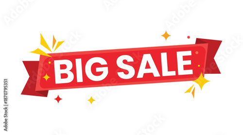 "Big Sale" E-Commerce Ribbon Badge, Orange Gradient Flat Style, Promotional Button, Marketing Banner, Editable Vector File