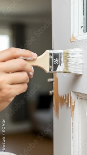 Close up of hand applying plaster patch to wall during renovation and home improvement project.