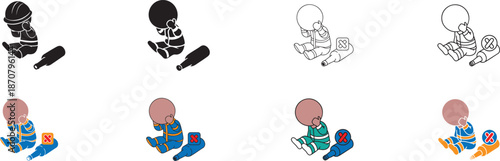 Child and Alcohol Bottle Icon Set
