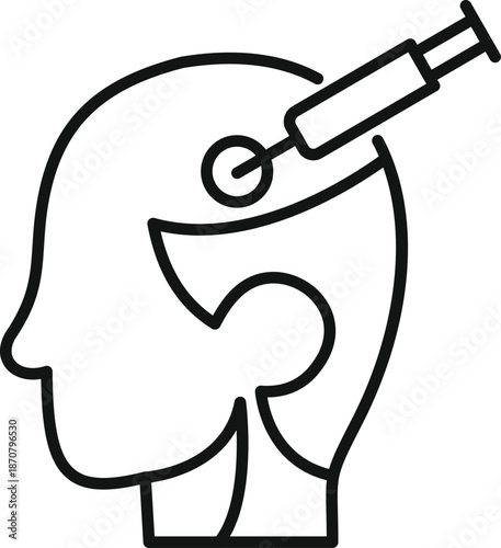 Syringe injecting into a human head, representing brain therapy, vaccination, or mind control