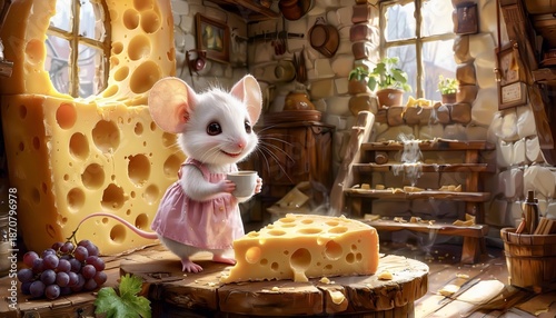 a cartoon mouse eating cheese