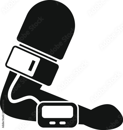 Human arm wearing a blood pressure monitor, an icon of medical healthcare