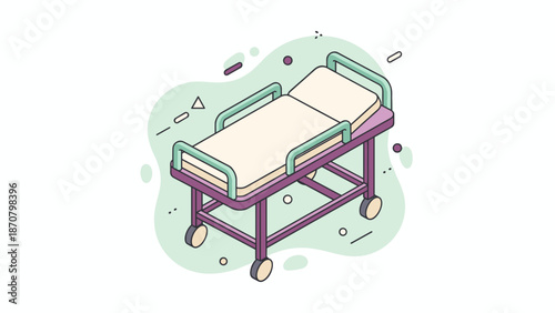 Isometric illustration of a hospital bed on wheels ready for patient care.