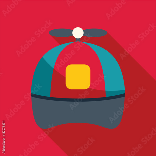 Propeller hat for children with an icon style and long shadow on red background