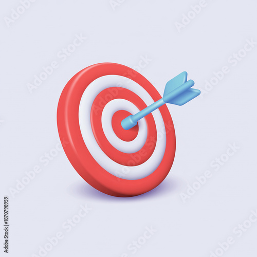 A perfectly aimed blue arrow hits the bullseye on a vibrant red target, symbolizing success and precision