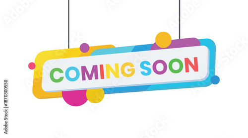 "Coming Soon" E-Commerce Ribbon Badge, Colorful Gradient Flat Style, Retail Sale Ribbon, Digital Marketing Sticker, Editable Vector File